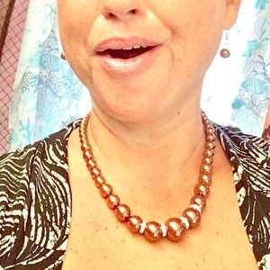 Brown Pearl earrings and adjustable necklace